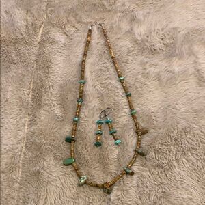 Authentic American Turquoise and Jasper heishi Necklace and Earring Set 24”